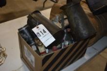Box of Vintage Tins and Dispensor