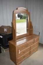 7 Drawer Wooden Dresser with Mirror