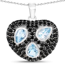 Plated Rhodium 1.44ctw Blue Topaz and Black Spinal Pendant with Chain