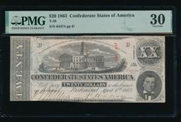 1863 $20 T-58 Confederate PMG 30