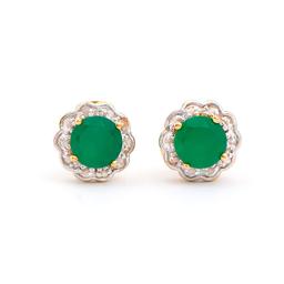 Plated 18KT Yellow Gold 1.52ctw Green Agate and Diamond Earrings