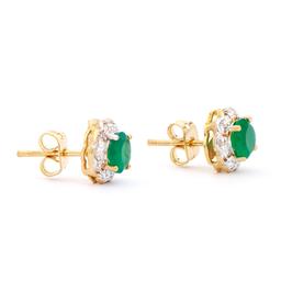 Plated 18KT Yellow Gold 1.52ctw Green Agate and Diamond Earrings