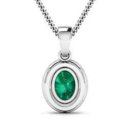 14KT White Gold 1.00ct Zambian Emerald and Diamond Pendant with Chain