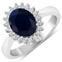 14KT White Gold 1.30ct Blue Sapphire and Diamond Ring