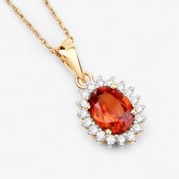 14KT Yellow Gold 1.87ctw Spessartite Garnet and White Diamond Pendant