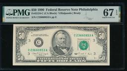 1990 $50 Philadelphia FRN PMG 67EPQ
