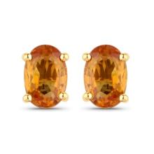 14KT Yellow Gold 1.10ctw Orange Sapphire Earrings