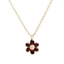 Plated 18KT Yellow Gold 2.26cts Garnet and Diamond Necklace