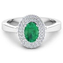 14KT White Gold 0.70ct Zambian Emerald and Diamond Ring