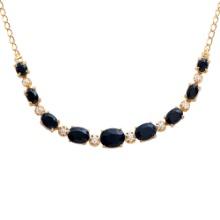 Plated 18KT Yellow Gold 8.90ctw Black Sapphire and Diamond Pendant with Chain