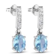 14KT White Gold 1.02ctw Aquamarine and Diamond Earrings