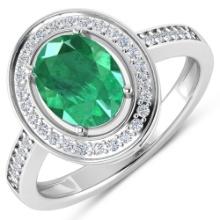 14KT White Gold 1.53ctw Zambian Emerald and Diamond Ring