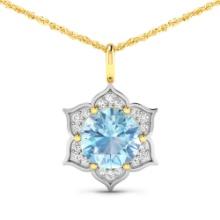 14KT Yellow Gold 1.9ctw Aquamarine and Diamond Pendant