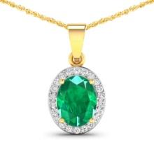 14KT Yellow Gold 1.65ctw Zambian Emerald and Diamond Pendant