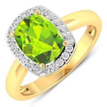 14KT White Gold 2ctw Peridot and Diamond Ring