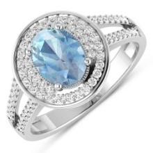 14KT White Gold 0.96ctw Aquamarine and Diamond Ring