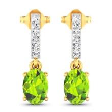 14KT Yellow Gold 1.26ctw Peridot Topaz and Diamond Earrings