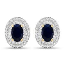 14KT Yellow Gold 1.16ctw Blue Sapphire and Diamond Earrings