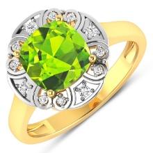 14KT Yellow Gold 2.02ctw Peridot and Diamond Ring