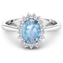 14KT White Gold 1.28ctw Aquamarine and Diamond Ring