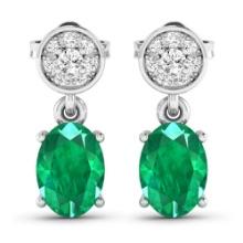 14KT White Gold 1.12ctw Zambian Emerald and Diamond Earrings