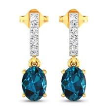 14KT Yellow Gold 1.4ctw London Blue Topaz and Diamond Earrings