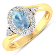 14KT Yellow Gold 0.51ctw Aquamarine and Diamond Ring