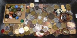 Jumbo Lot of Tokens, Vintage Marbles, Foreign Coin