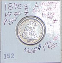 1875-S 20¢ piece, net VF.