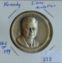 Kennedy Silver Medallion .999 36.6 grams 1963