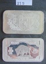 2 1 Troy Oz. .999 Silver Bars (Shield Mint, Bison)