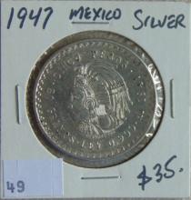 1947 Mexico 5 Pesos .900 Silver 30 grams.