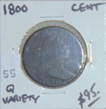1800 Draped Bust Large Cent Q Variety.