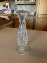 Vintage cut lead glass crystal pedestal bud vase.