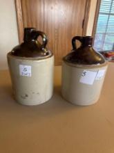 2 brown and tan crock jugs. Shipping