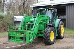 JD6125M MFWD Tractor w/Cab & 4340 Self Leveling Loader, 8 Ft. Euro Mt. Bucket & 5 Tooth Grapple