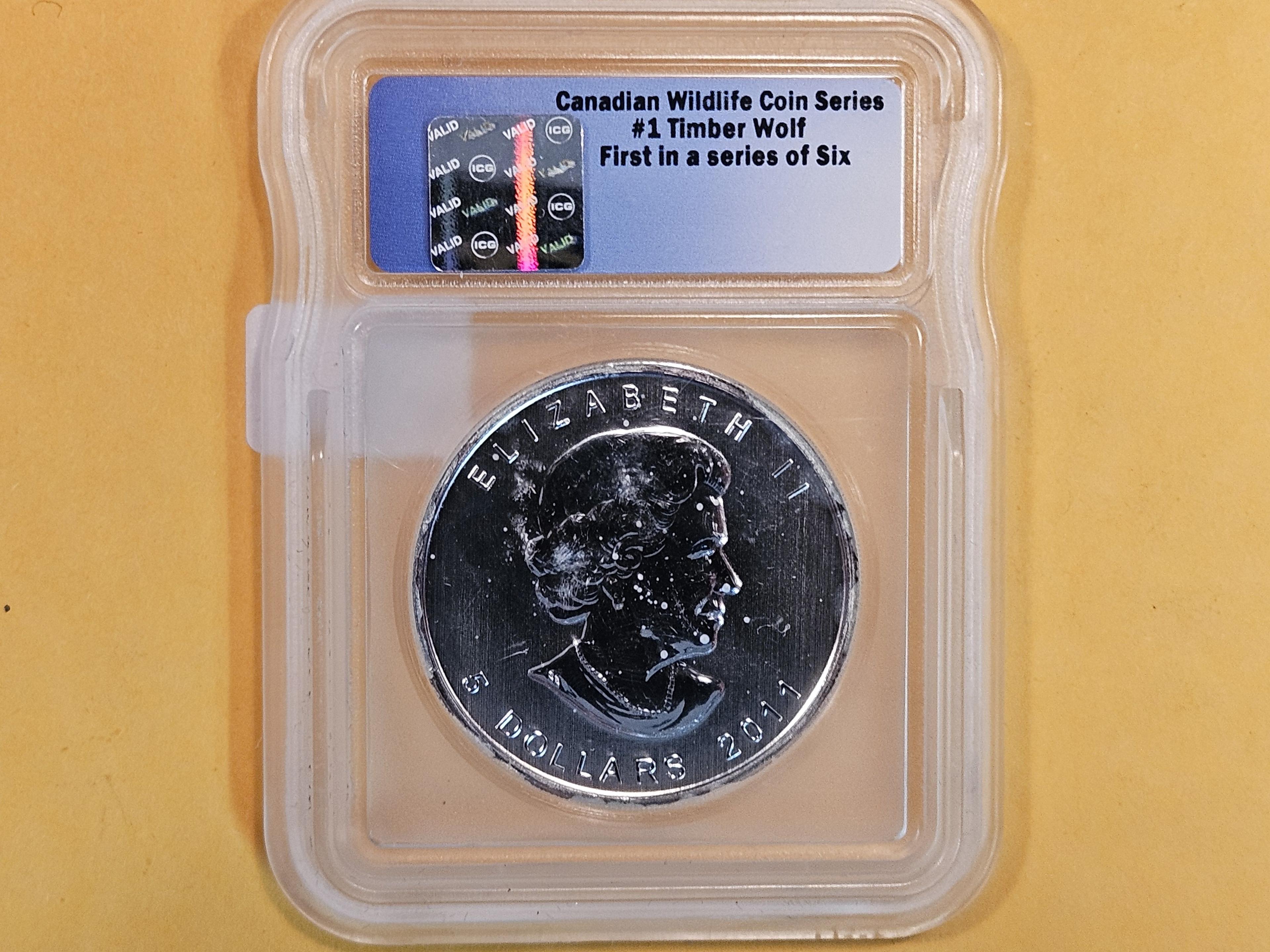 ICG 2011 Canada silver Five dollar Wolf in Mint State 69