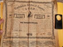 COOL! 1863  Confederate States of America $1,000 Loan