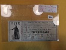 1862 Five Dollar TEXAS Treasury Warrant