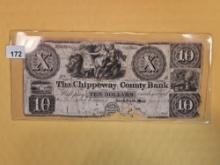 1859 Chippeway County Michigan Ten Dollars