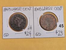 1843 and 1848 Braided hair Large Cents