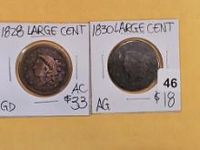 1828 and 1830 Large Cents