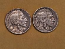 Two First year Issue 1913 Buffalo Nickels