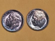 Two beautifully GEM Brilliant Uncirculated silver Roosevelt Dimes