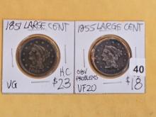 1851 and 1855 Braided Hair Large Cents