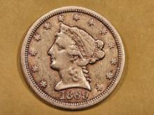 * GOLD! Semi-Key 1869-S Gold Liberty $2.5 dollars