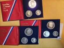 Three Proof Deep Cameo Silver 3-coin Bicentennial Proof Sets