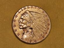 GOLD! Brilliant About Uncirculated 1914-D Gold Indian $2.5 Dollars