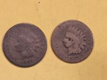 Two Semi-Key Indian Cents in About Good
