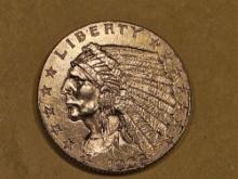 GOLD! Brilliant About Uncirculated 1908 Gold Indian $2.5 dollars